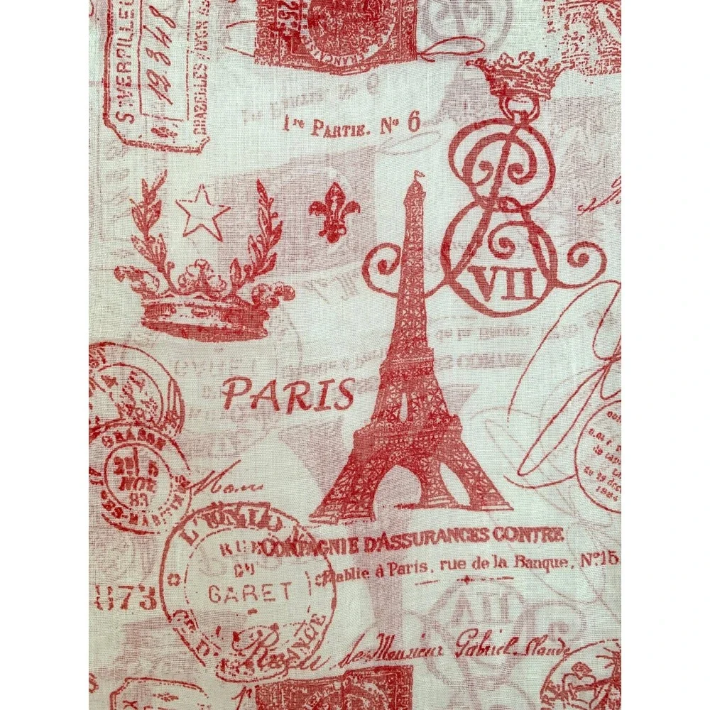 Parisian Sheer Scarf Eiffel Tower Postmarks Crowns Red Ivory 45x68 Travel Wrap